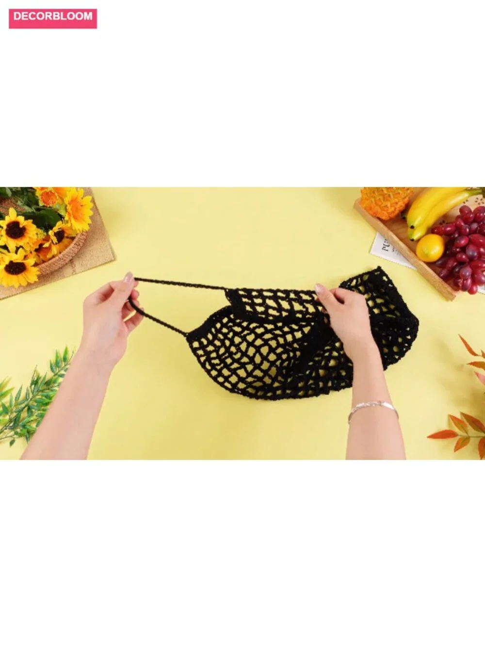 2 Pcs Large Macrame Fruit Hammock Under Cabinet Hanging Basket Handwoven
